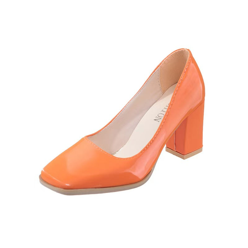Women's Chunky Low Heels, Solid Color Square Toe Slip On Shoes, All-Match Court Pumps