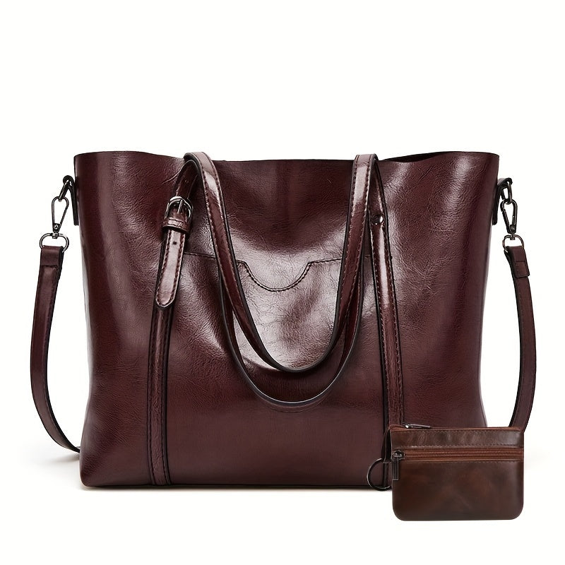 Luxurious Large Capacity Vintage Tote Bag - Women's Fashion Handbag with Soft PU Leather, Removable Strap, Multiple Pockets, and Stylish Design - Perfect for Daily Use and Travel