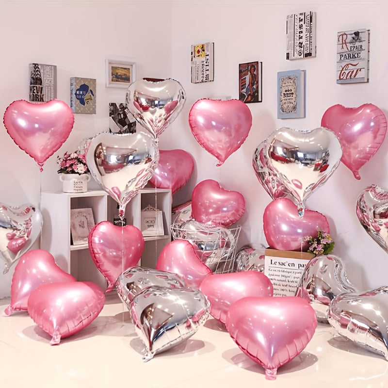 15pcs Heart-shaped Foil Balloons for Valentine's Day, Birthday, Wedding, Anniversary, Proposal Engagement Decor and Party Atmosphere Arrangement