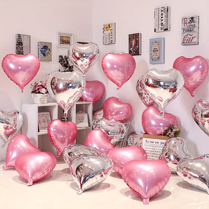 15pcs Heart-shaped Foil Balloons for Valentine's Day, Birthday, Wedding, Anniversary, Proposal Engagement Decor and Party Atmosphere Arrangement