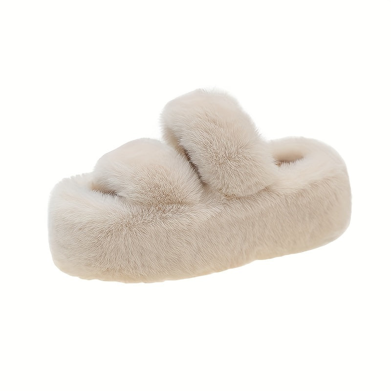 Stylish Double Strap Platform Slippers - Pillow-Soft & Luxurious Plush - Effortless Slip-On - Ultimate Indoor Comfort for Cozy Home Lounging