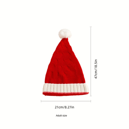 1pc Adorable Knitted Santa Hat with Pompom - Beanies for Women and Men - Soft, Warm, and Festive Christmas Gift and Party Decoration