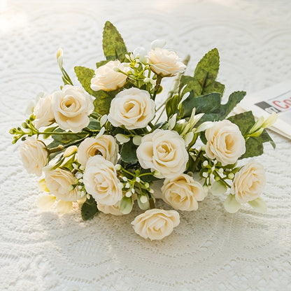 Artificial Silk Rose Bouquets for Home Decor - All-Season Faux Flowers for Living Room, Christmas, Halloween, Easter, Hanukkah, Thanksgiving Decorations, DIY Wedding & Event Centerpieces, No Container Included