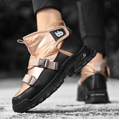 Men's Trendy High Top Snow Boots, Warm Cozy Non-slip Boots Plush Comfy Outdoor Hiking Shoes Lined Trekking Shoes, Winter