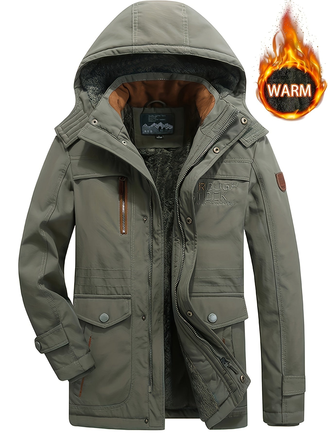 Men's Letters Pattern Hooded Faux Down Jacket, Comfy Warm Trendy Long Sleeve Thickened Faux Down Coat As Gift For Winter
