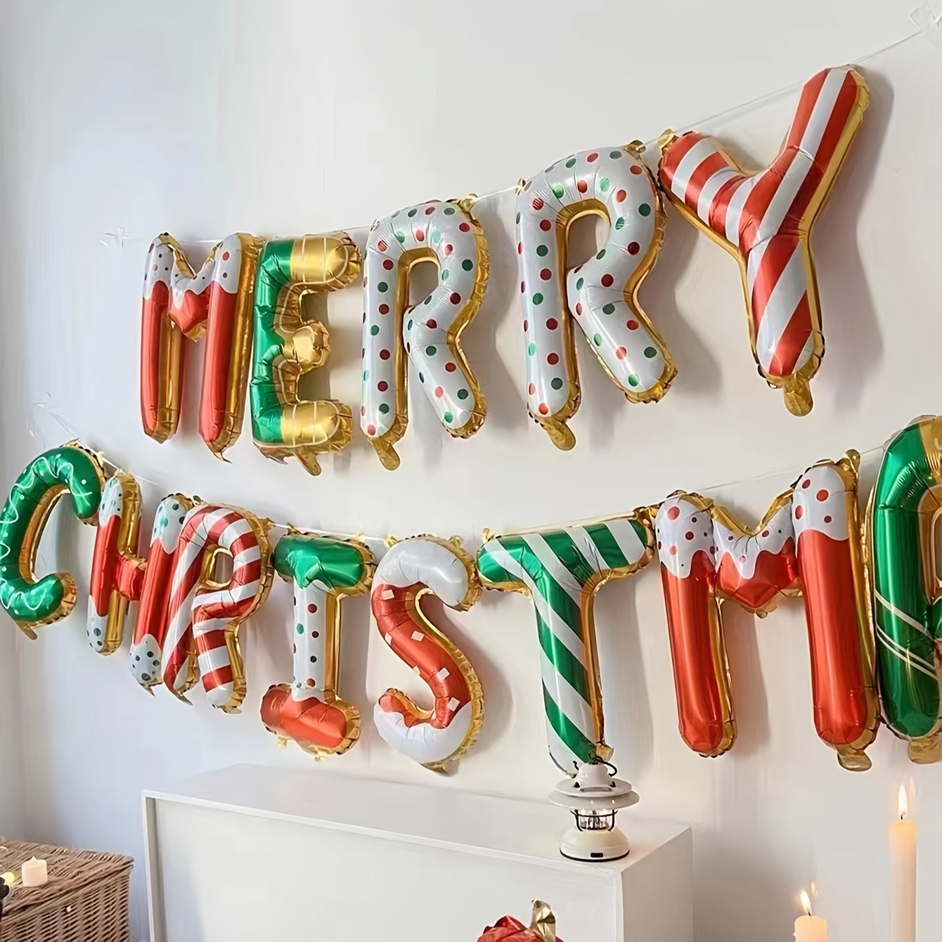 14pcs/set, 15.7in Alphabet Balloon Christmas Alphabet Banner Set, Merry Christmas Foil Balloon Merry Christmas Party Decoration Xmas Decor Indoor Balloon