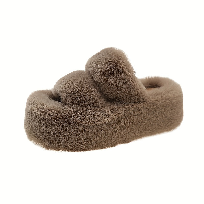 Stylish Double Strap Platform Slippers - Pillow-Soft & Luxurious Plush - Effortless Slip-On - Ultimate Indoor Comfort for Cozy Home Lounging