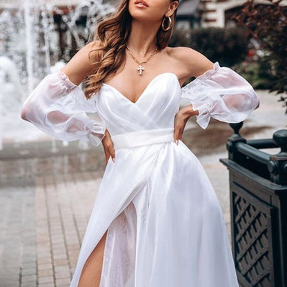 VAKKV  Autumn and Winter New Long-Sleeved Banquet Dress  off-Shoulder Long Elegant Mid-Waist Chiffon Women's Clothing Dress