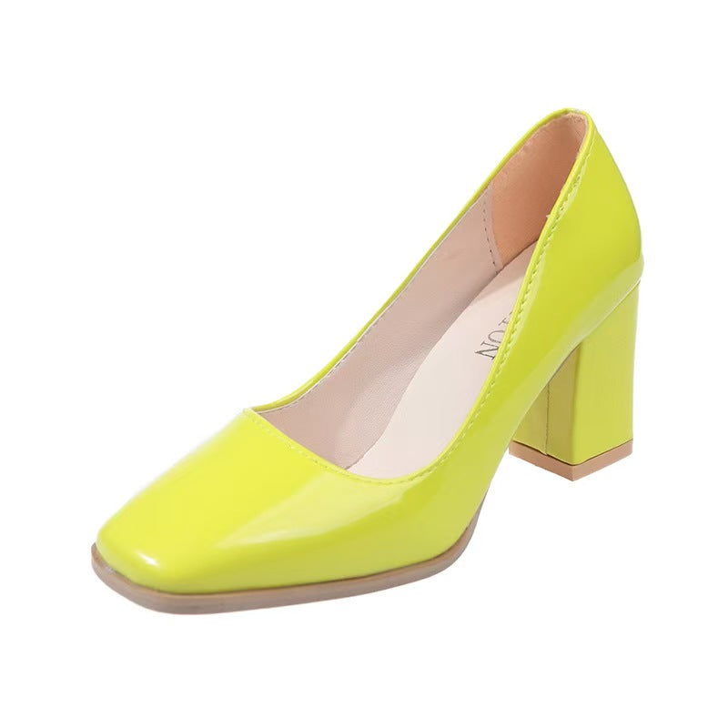 Women's Chunky Low Heels, Solid Color Square Toe Slip On Shoes, All-Match Court Pumps