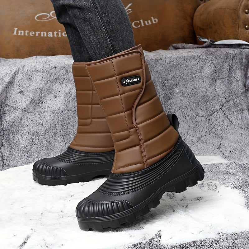 Men's Winter Snow Boots - High Shank, Insulated PU, Rubber Sole, Suitable for All Men