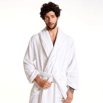 SIORO Mens Terry Cloth Bathrobe Shawl Collar Hotel Spa Cotton Robe Soft Warm Sleepwear Absorbent Calf Length Gown