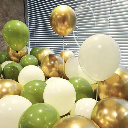 15pcs Vintage Green Golden White Balloon Set - Elegant Decor for Festive Occasions - Premium Quality, Versatile Usage - Perfect for Birthdays, Weddings, Holidays & More - Indoor/Outdoor Scene Arrangement, Unforgettable Gatherings, Thoughtful Easter Gift