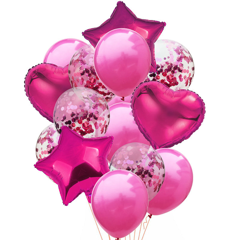 14pcs/set Happy Birthday Balloon Bundle - Stars, Hearts, and Confetti - Rose Golden Helium Balloons for a Festive Party