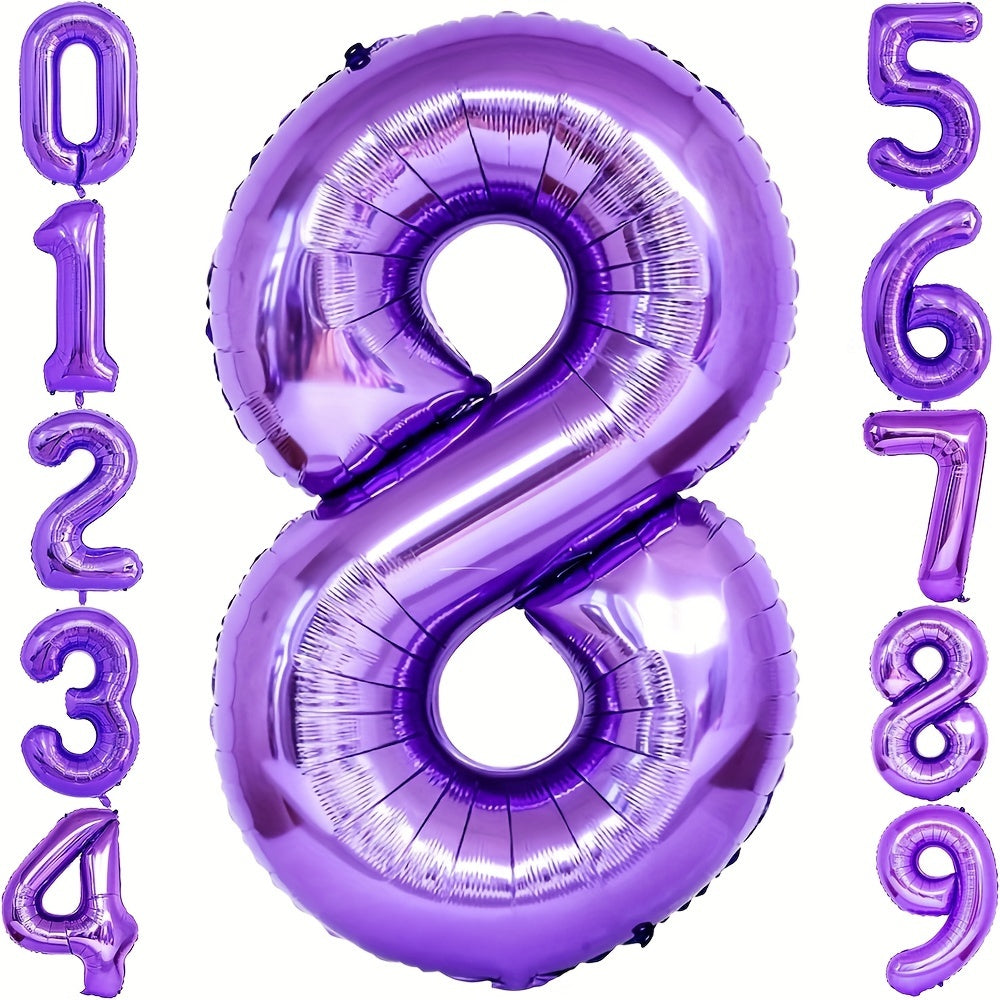 40 Inch Purple Party Balloons Set: Includes Large Number 2 and Numbers 0-9 for Festive Decorations - Suitable for Birthdays, Anniversaries, and Celebrations