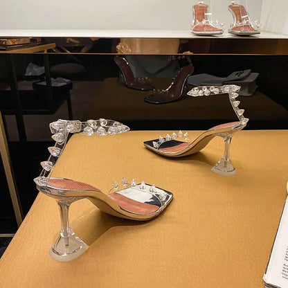 Star Style Rivet Transparent PVC Cup Heeled Women Fashion Stiletto High Heels Summmer Shoes Female Sandals Kq8