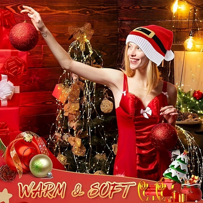 3Pcs Christmas Fashion Christmas Tree and Santa Knitted Hat - Warm, Trendy Outdoor Holiday Headwear, Acrylic, Academy Style, Knitted Design