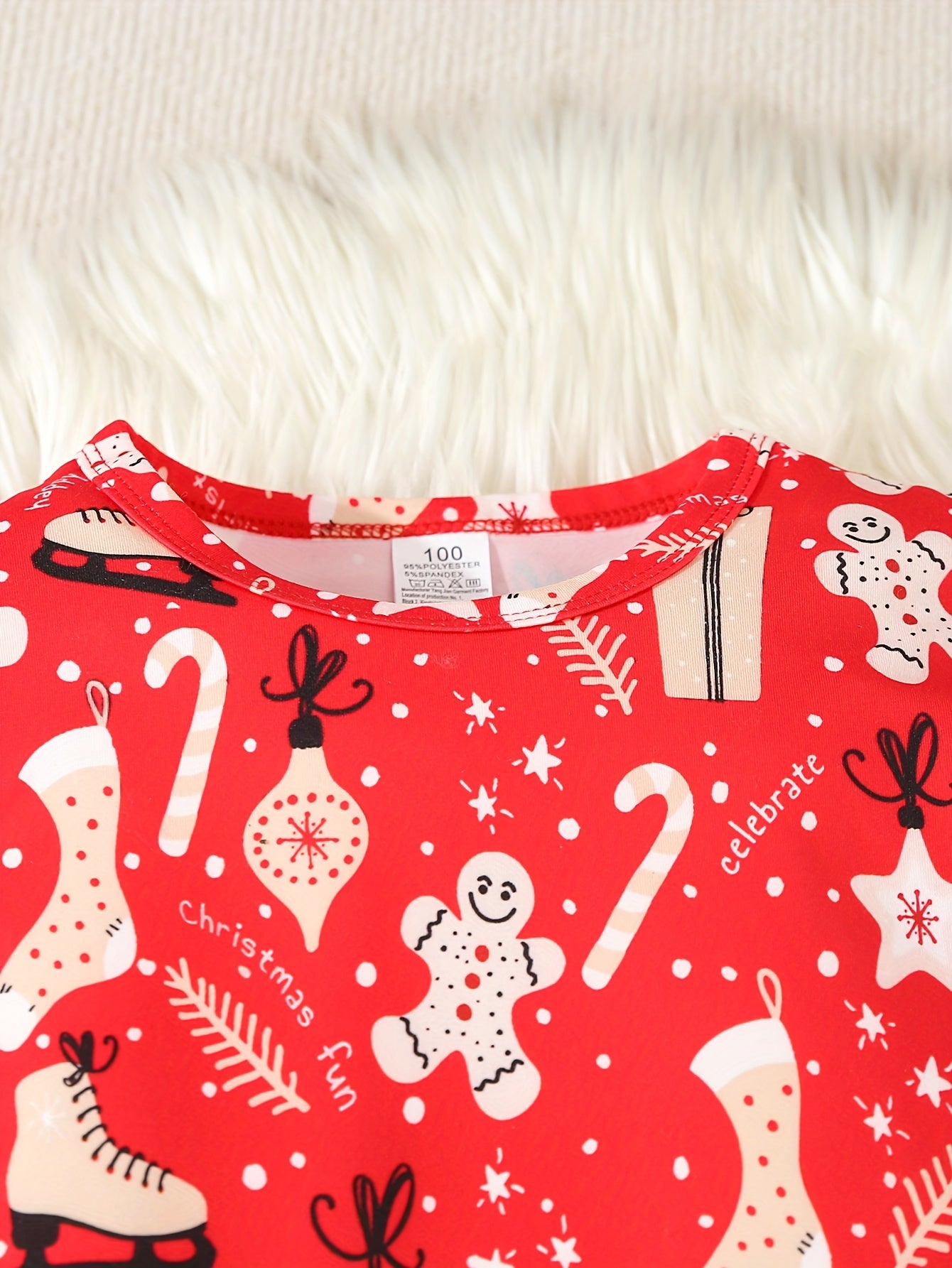 2pcs Set of Children and Toddler's Autumn and Winter Warm Fleece Underwear, Long Sleeve Thermal Outdoor Suit, Velvet Fabric, Christmas, Cookie Cartoon