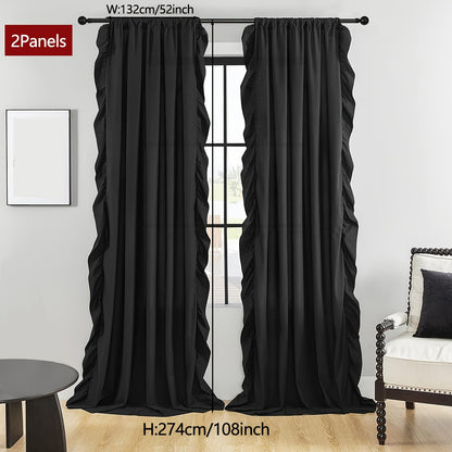 2-Panel French Romantic Ruffled Semi-Blackout Curtains - Elegant White Bay Window Balcony Decor for Living Room and Bedroom - Country Chic Home Decor with Soft Ruffles and Easy Hang Design