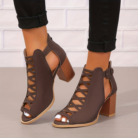 Elegancia de Verano: Sandalias de Tacón Grueso Retro para Mujer con Punta Redonda Cómoda y Elegante Diseño Peep-Toe, Perfectas para Cada Atuendo
