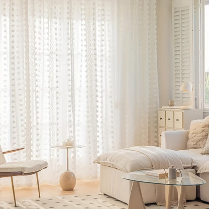 2PC French Pastoral Gauze Curtain Jacquard Four-season Universal Curtain Floating Window Living Room Bedroom Balcony Home Decoration, Bedroom, Study, Living Room, Party, Background Decoration