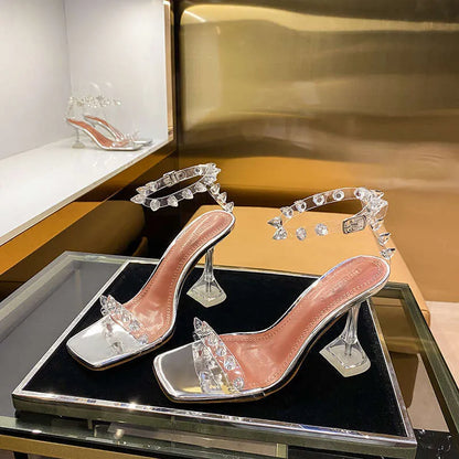 Star Style Rivet Transparent PVC Cup Heeled Women Fashion Stiletto High Heels Summmer Shoes Female Sandals Kq8