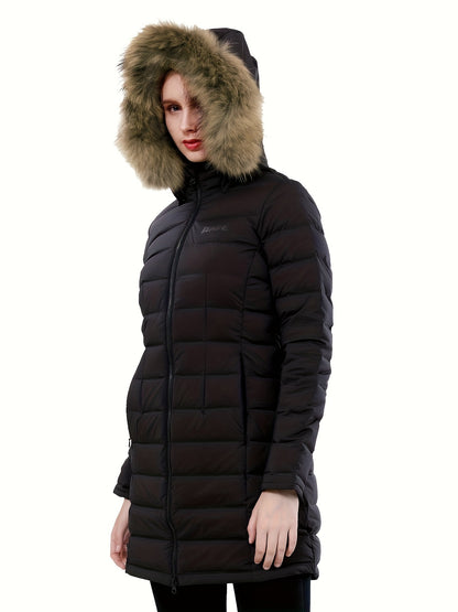 Ladies Long Down Hooded Jacket, Thickened Winter Packable Puffer Jacket, Windproof Warm Outwear Coat, Women's Clothing