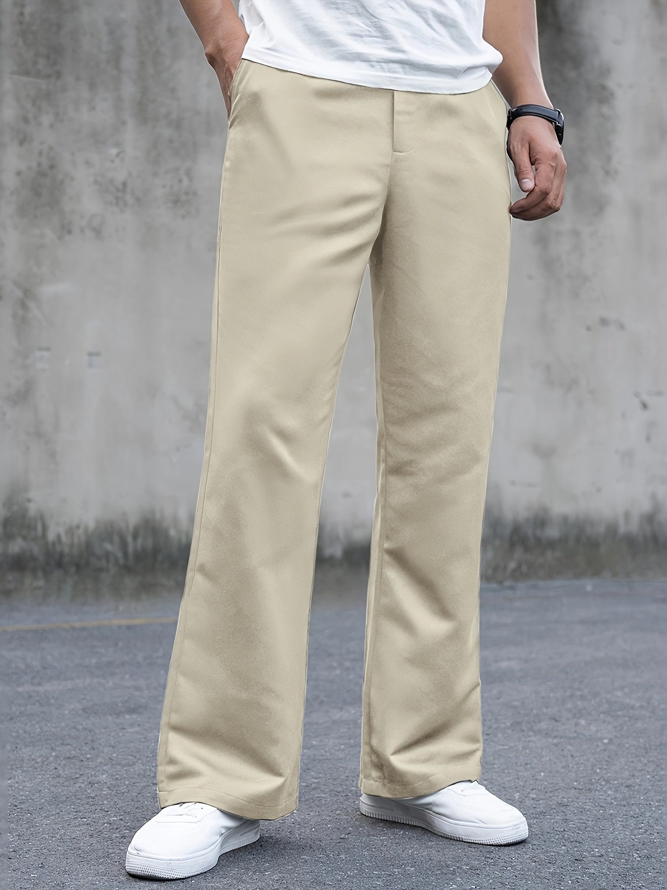 Stylish Vintage Fit Flare Dress Pants for Men - Loose Fit, Solid Color, Casual Bottoms for All Seasons Formal Wear, Comfortable and Versatile