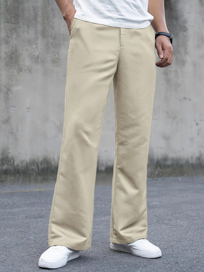 Stylish Vintage Fit Flare Dress Pants for Men - Loose Fit, Solid Color, Casual Bottoms for All Seasons Formal Wear, Comfortable and Versatile