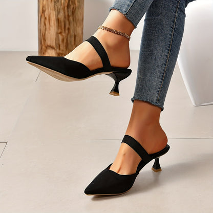 Chic Women's Pointed Toe Stiletto Sandals, Versatile Slip-On, Comfort Elastic Band, Low Heel for Daily Elegance (20-35 Words)