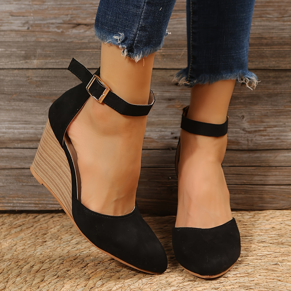 Chic Womens DOrsay Wedge Sandals - Stylish Pointed Toe, Adjustable Ankle Strap, Fashion Platform, Sky-High Heels - Perfect All-Match Going Out Shoes for Any Occasion