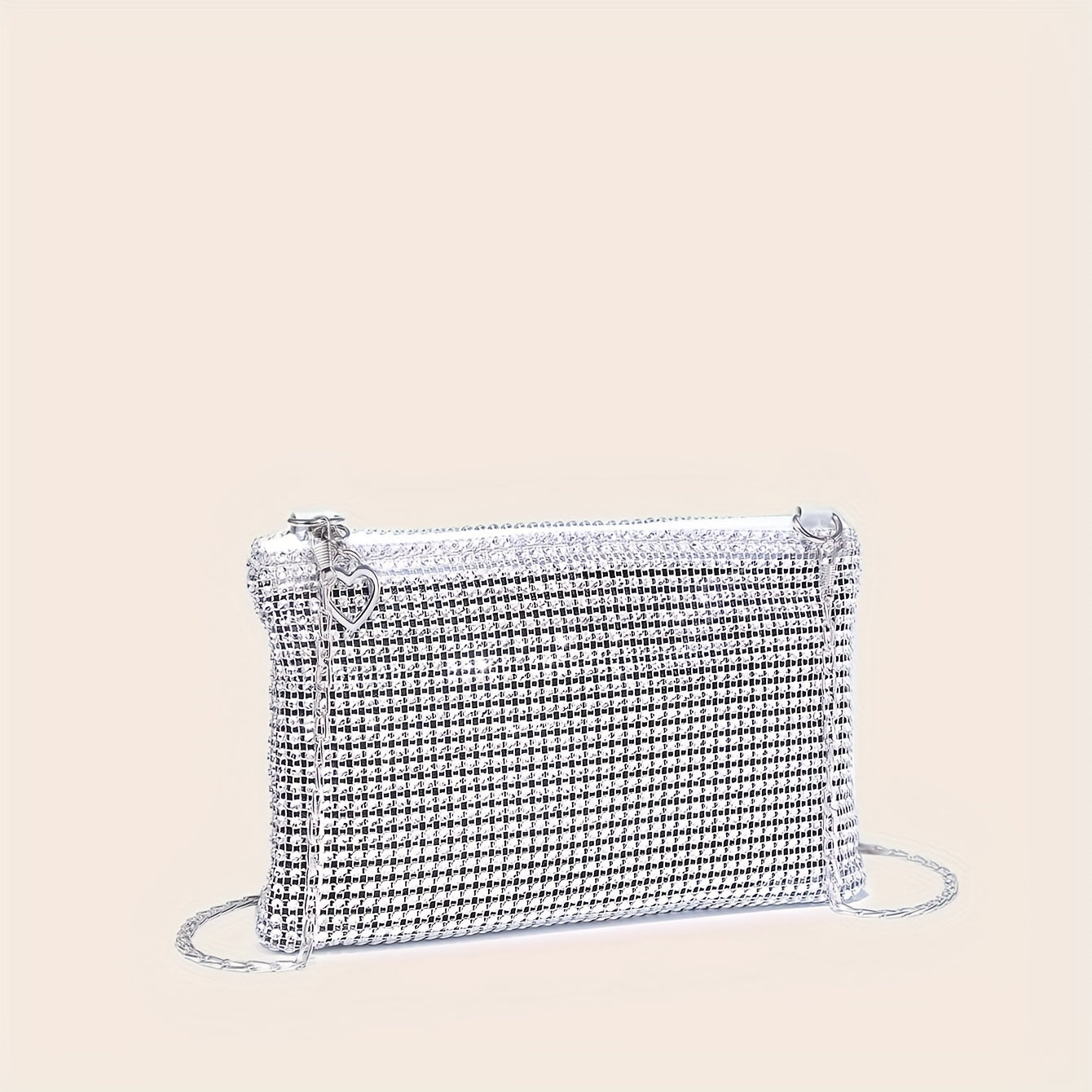 Dazzling Rhinestone Shoulder Square Bag - Shimmering Glamour, Classic Zipper & Chain Detail - Ideal for Carnaval Parties & Music Festivals, Womens Evening Bag
