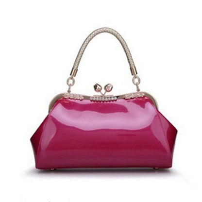 2025 Fashion glossy clip patent leather women's bag New bag high-end solid color bridal wedding bag  portable underarm bag