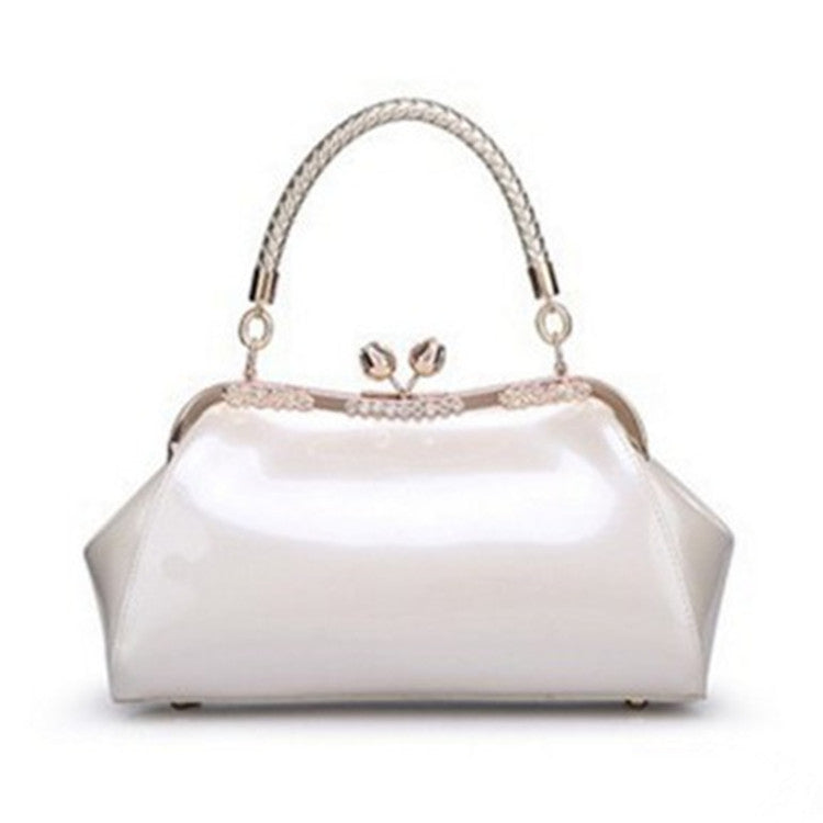 2025 Fashion glossy clip patent leather women's bag New bag high-end solid color bridal wedding bag  portable underarm bag