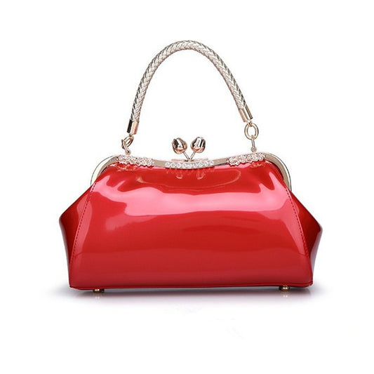2025 Fashion glossy clip patent leather women's bag New bag high-end solid color bridal wedding bag  portable underarm bag