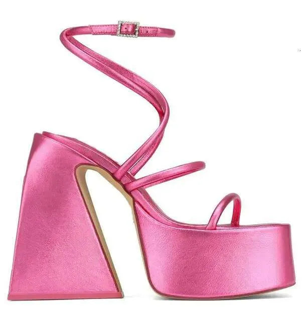 New Women's Sandals Thick High Heel Platform Silks Sexy Wedding Rose Gold Summer Fish Mouth Ladies Big Size 43 Shoes Kq8