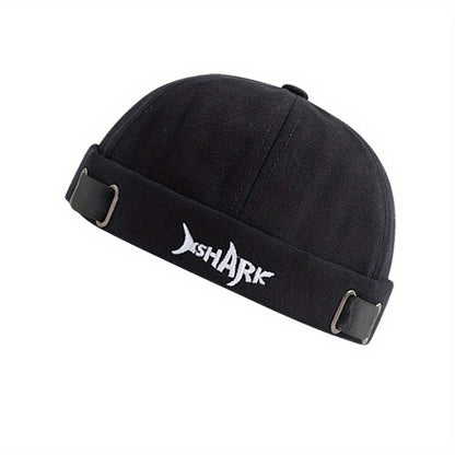 Shark Embroidered Cotton Beanies - Stylish Unisex Streetwear - Soft Breathable Fabric - Trendy Letter Design - Melon Cap Skullies for Men & Women