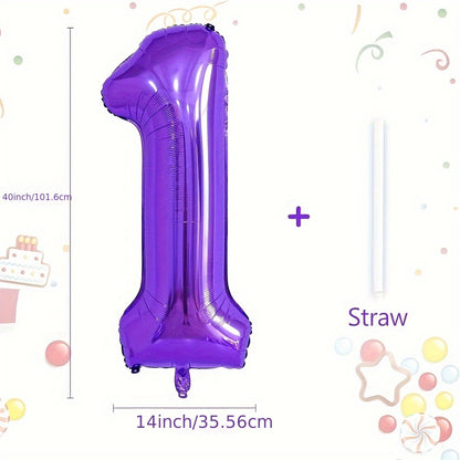 40 Inch Purple Party Balloons Set: Includes Large Number 2 and Numbers 0-9 for Festive Decorations - Suitable for Birthdays, Anniversaries, and Celebrations