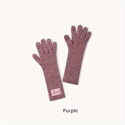 1 Pair Autumn And Winter Knitted Warm Gloves, Women's Outdoor Plus Velvet Thickened Windproof Coldproof Touch Screen Warm Gloves
