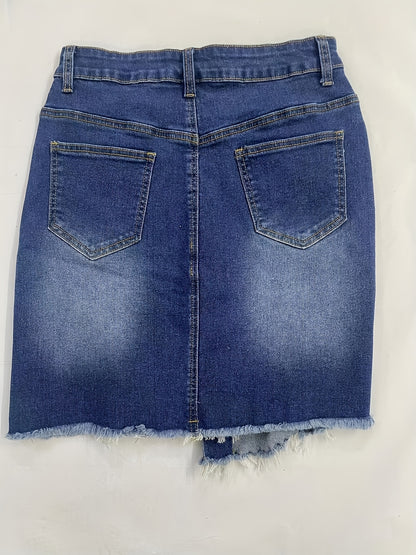 Chic Street-Style Denim Skirt: Distressed, Mid Waist, Bodycon Fit, Perfect for Spring to Fall, Easy Care