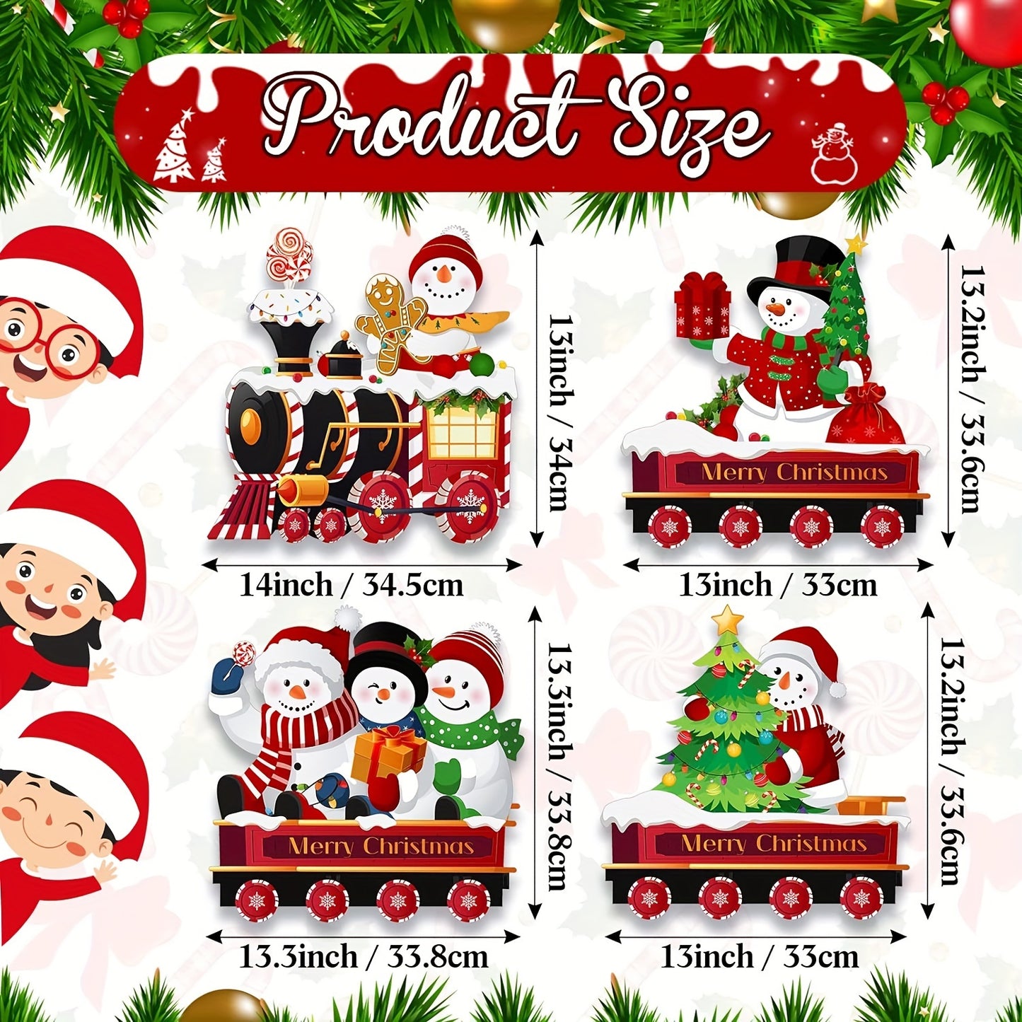 4 Pieces Outdoor Yard Train Christmas Decorations, Snowman Lawn Sign With 8 Yard Stakes For Outdoor Christmas Decorations for stocking stuffers