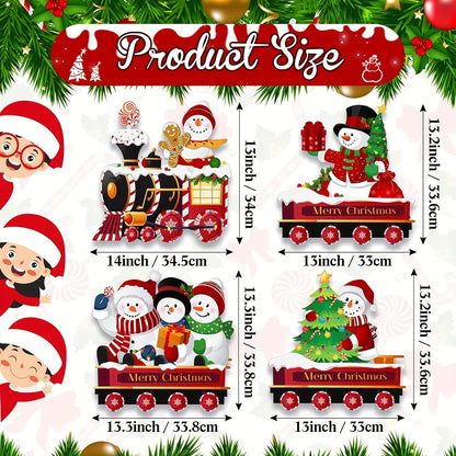 4 Pieces Outdoor Yard Train Christmas Decorations, Snowman Lawn Sign With 8 Yard Stakes For Outdoor Christmas Decorations for stocking stuffers