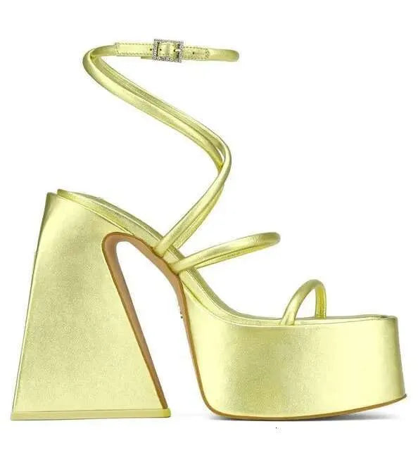 New Women's Sandals Thick High Heel Platform Silks Sexy Wedding Rose Gold Summer Fish Mouth Ladies Big Size 43 Shoes Kq8