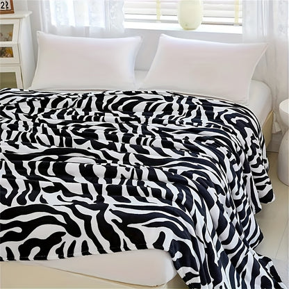 1pc Zebra Pattern Printed Flannel Blanket, Cozy Soft Throw Blanket For Couch Bed Sofa Camping Travelling, Multi-purpose All Season Blanket Gift For Adults, Christmas Birthday Gift