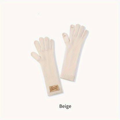 1 Pair Autumn And Winter Knitted Warm Gloves, Women's Outdoor Plus Velvet Thickened Windproof Coldproof Touch Screen Warm Gloves