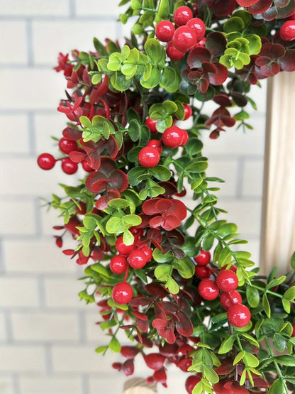 Charming 17.72" Christmas Wreath with Red Eucalyptus Berries - Perfect for Front Door, Fireplace & Window Decor | Indoor/Outdoor Holiday Centerpiece