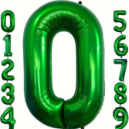 1pc, 32-inch Foil Green Number 0-9 Balloon for Birthday, Anniversary, Graduation, Home Room Decor, Atmosphere Background Layout, Party Decor Supplies