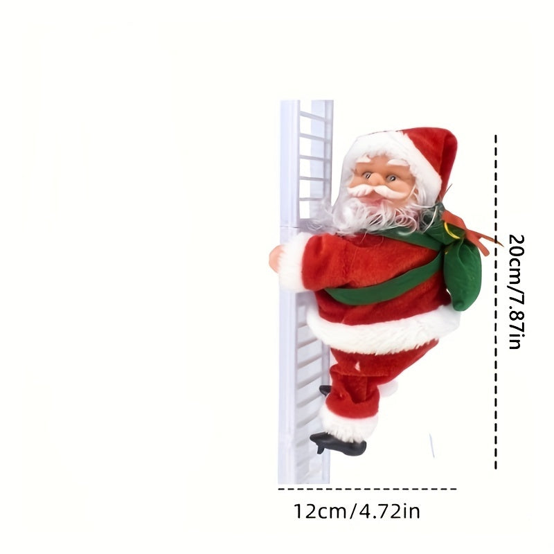 1pc Electric Santa Climbing Up and Down Ladder with Music, Bag of Presents, Tree Holiday Party Home Door Wall Decoration, Christmas Ornament
