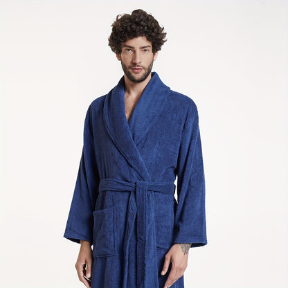 SIORO Mens Terry Cloth Bathrobe Shawl Collar Hotel Spa Cotton Robe Soft Warm Sleepwear Absorbent Calf Length Gown