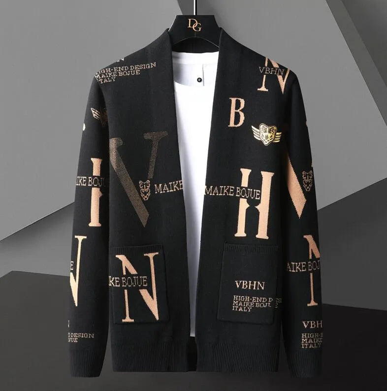 Men's Sweaters  Luxury Rhinestone Cardigan Sweater Men Clothing Hombre Botone Outwear Sweater Hot Drill Letter Printed Jacket