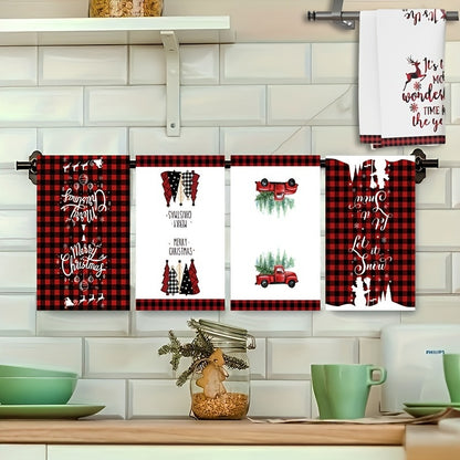 5pcs Soft & Absorbent Christmas Towels - Festive Cartoon Designs with Snowflakes, Trees & More - Perfect for Holiday Decor & Bathroom Essentials, Christmas Decor, Christmas Decorations